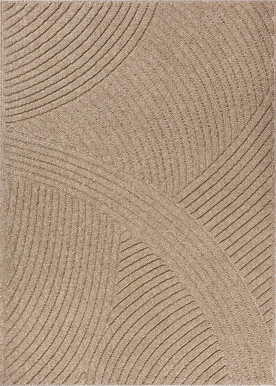 le tapis Cairo – Tapis outdoor résistant aux intempéries avec motif d'arche 3D en aspect jute, adapté au balcon, au jardin et à la terrasse, marron avec motif de lignes courbes, 120 x 160 cm