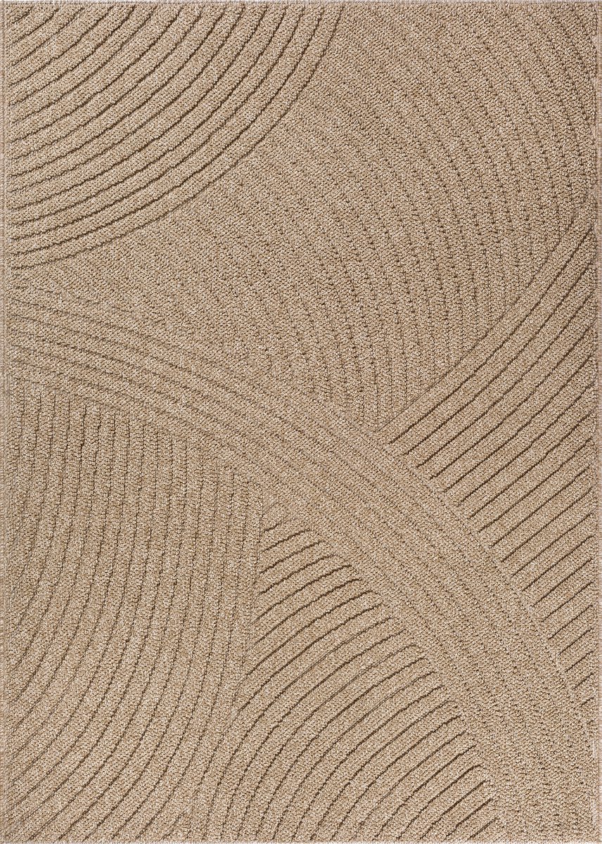 the carpet Cairo – Weerbestendig outdoor vloerkleed met 3D boogpatroon in jute-look, geschikt voor balkon, tuin en terras, bruin met gebogen lijnenpatroon, 80 x 250 cm
