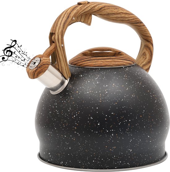 Bouilloire Sifflante 3L En Inox - Design Vintage Avec Poignée Bois Pour Induction Et Gaz