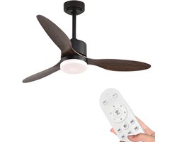 Nivard Plafondventilator - Met Verlichting - Plafond Ventilator - Met Lamp - Plafonniere Met Ventilator - Met Licht - Donker Hout - 105cm
