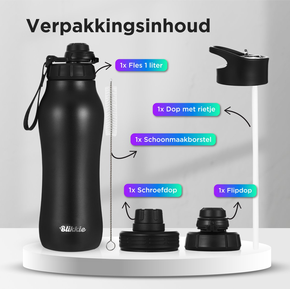 Blikkie Premium RVS 1L - driedubbel geïsoleerd, 3 doppen