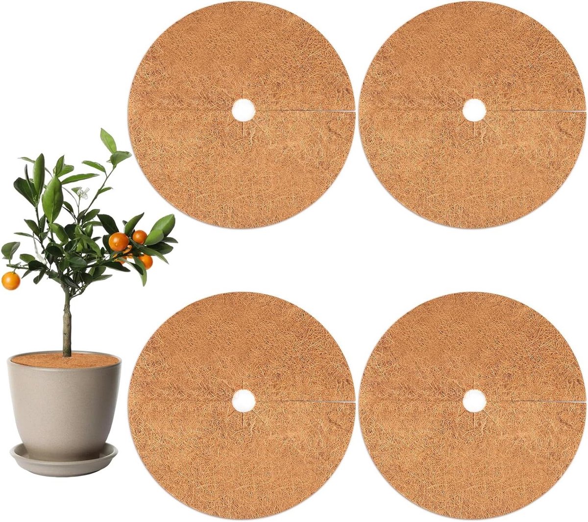 Allecto Premium - Kokosmulchschijven 4 stuks 30 cm bruin - Winterbescherming voor planten - Herbruikbare kokosmat voor thuis en kantoor