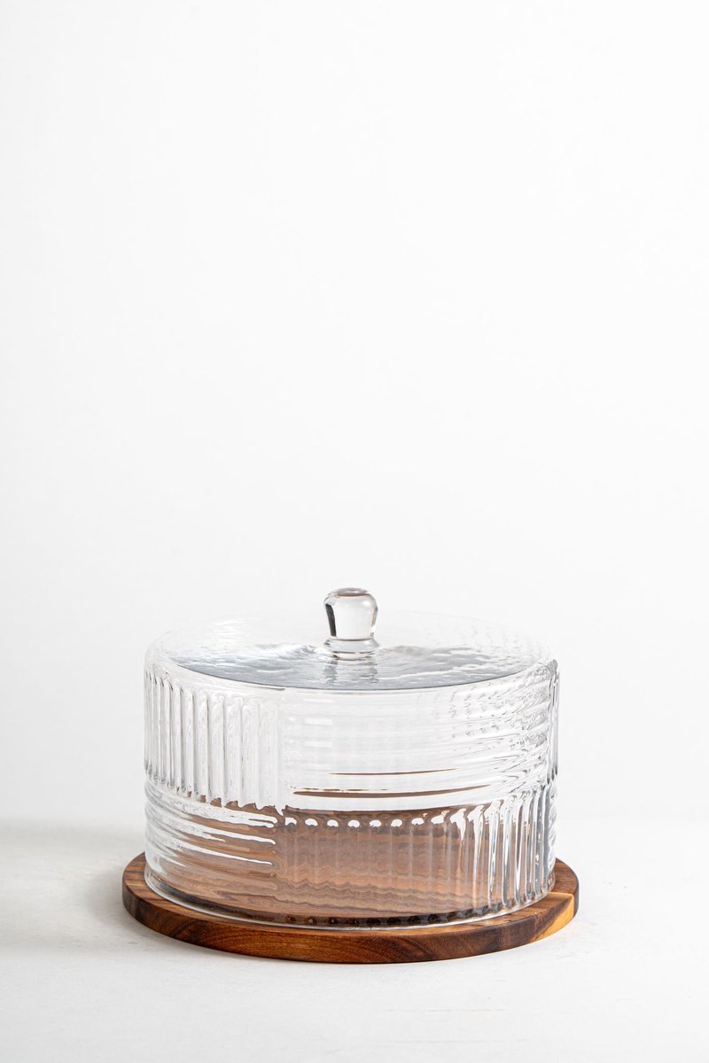 Mevaz - Borosilicaat Taartplateau met Bamboe Onderbord – Ø30.5 cm – Luxe Taartplateau – Met Deksel – Elegant Design