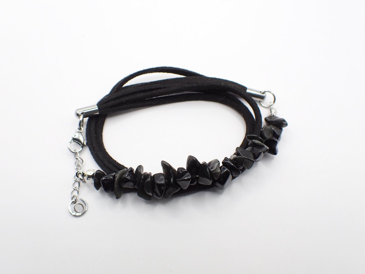 Colure® wikkelarmband met half edelsteen split zwarte onyx suède zwart