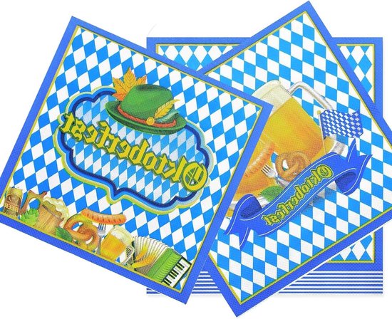 Allecto Premium - Beierse Servetten Oktoberfest - Decoratie Set Blauw Wit - Feest Barbecue Tafel Decoratie - 40 Stuks