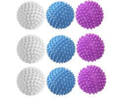 Wasdrogerballen-Droogballen-Wasdrogerballen-Non-Toxic Washing-Balls Tangle Free -Softens Fabrics-Prevents Tangles-Cleaning-Blue -Purple- White-9Stuks
