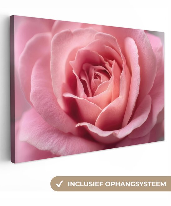 Canvas schilderij 60x40 cm - Exclusieve wanddecoratie Roze - Roos - Romantisch - Muurdecoratie woonkamer - Slaapkamer decoratie - Kamer accessoires - Schilderijen op canvas