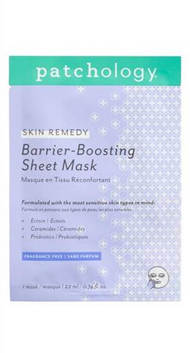 Patchology Skin Remedy Barrier Boosting Sheet Mask – Kalmerend & Herstellend Gezichtsmasker – Voor Gevoelige Huid, Roodheid & Irritatie – Met Ceramiden, Probiotica & Ectoin – Hydraterend & Huidbarrière Versterkend – 1 Masker