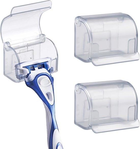 Foto: 2pcs razor stand met sleeve 5x3 5cm zelfklevende scheermes houder stofdicht en waterdicht scheermes ophanghaakjes voor badkamer douche vanity