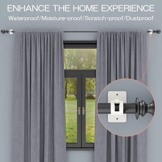 Pack of 4 Curtain Rod Holders - No Drilling - Self-Adhesive - Universal - Nail Free - Adjustable Plastic Curtain Rods - White van Merkloos	 — afbeelding 3