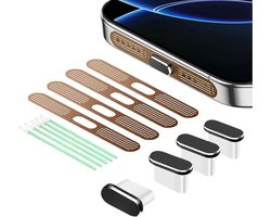 8-Pack USB-C Dust Protectors - Type-C Charging Port Covers - Dustproof Adhesive Protectors voor iPhone 16/iPhone 15 - Earbuds Speaker Net - Desert Titanium