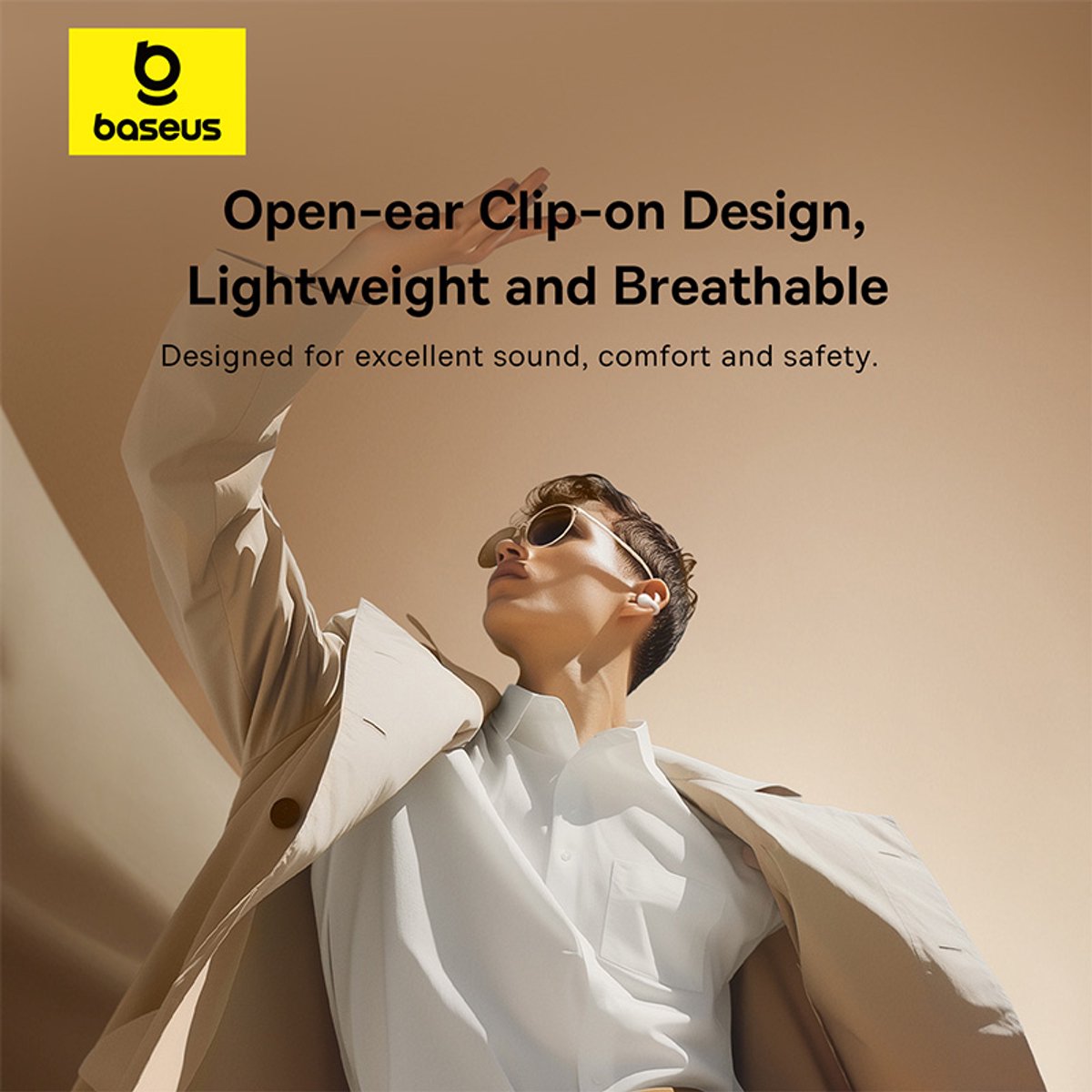 Baseus Bass 15 Clip -Open-Ear Oordopjes Draadloze Hoofdtelefoon met Oplaadetui,Sport koptelefoon – Sport oordopjes -Clip On Oordopjes -Wit thumbnail 5