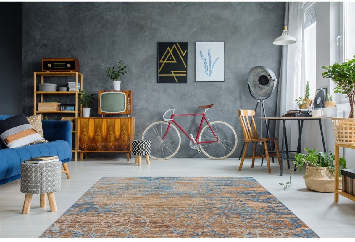 Yolo-deals - Vloerkleed/Tapijt - Blaze 600 - (115x170cm) - Blauw/Beige