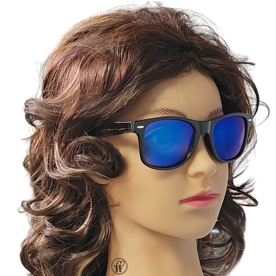 Fako Fashion® - 3x Heren Zonnebril - Dames Zonnebril - Classic - UV400 - Mat Zwart - Blauwe Spiegelglazen - 3 Stuks van Fako Fashion® — afbeelding 3