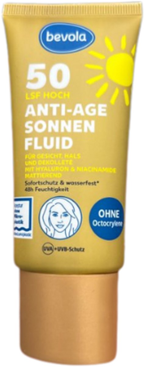 Zonnebrandcrème voor het Gezicht - Anti Age - SPF 50 Hoog - Bevola | 1x 50 ml - Matterend Effect - Met Hyaluronzuur en Niacinamide