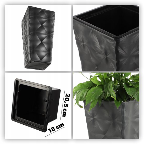 Kadax Bloempot Met 3D-effect, Bloempot Van Kunststof In 4 Kleuren Plantenbak Met Inzetstuk En Praktische Handgrepen Kunststof Pot Outdoor Plantenbak Binnenpot Zwart Hoogte 74 5 Cm 764277382