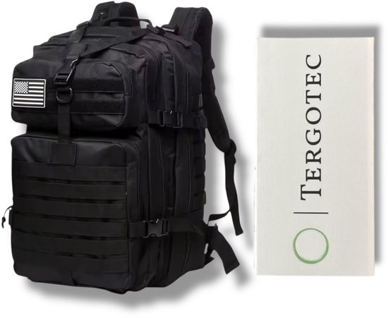 Militaire tactische rugzak, 45 liter, grote capaciteit, leger-Assault Pack, waterdichte rugzak voor wandelen, jacht, trekking en kamperen en andere outdoor-activiteiten, camoblack, Zwart 45L