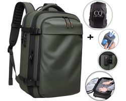CarryQuest® -Vacuum Rugzak Pro2 - Inclusief Pomp - Ultieme Uitbreidbare Airback - Vacuum Rugzak-60L- Groen – Waterdicht backpack-24 inch Koffer Capaciteit-slot-17” Laptop vak-handbagage rugtas- reistassen -49x32x15 /20 cm