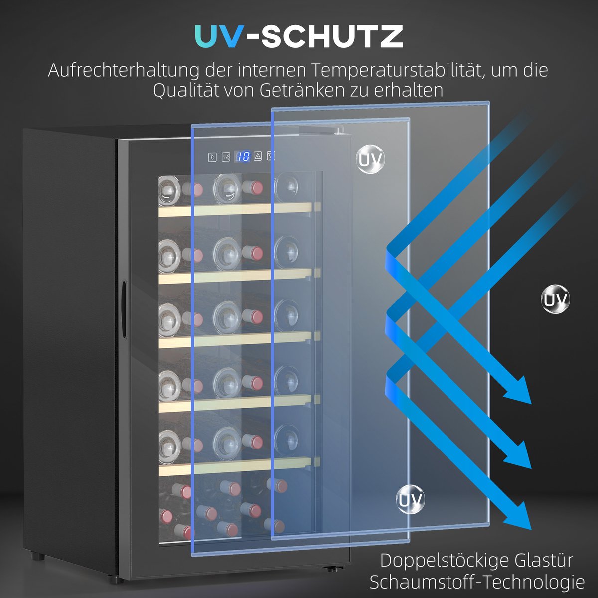 HOMCOM-Weinkühlschrank-Metall, Hartglas-53,8L x 45,1B x - afbeelding 3