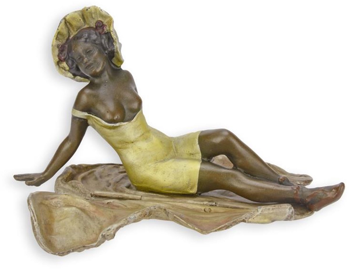 Beeldje badende vrouw brons – decoratief bronzen sculptuur van vrouwelijk naakt – klassieke kunst voor interieurdecoratie en verzamelobjecten