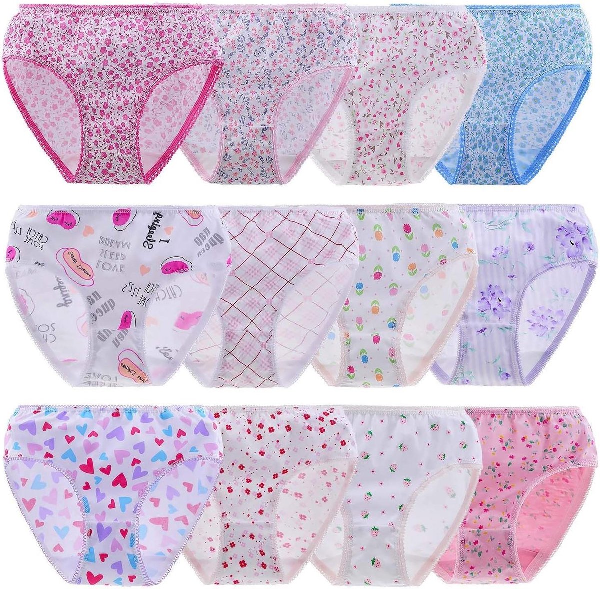 Allecto Premium - Set van 6-12 katoenen onderbroekjes voor meisjes 1-10 jaar - Zacht en comfortabel - Diverse kleuren