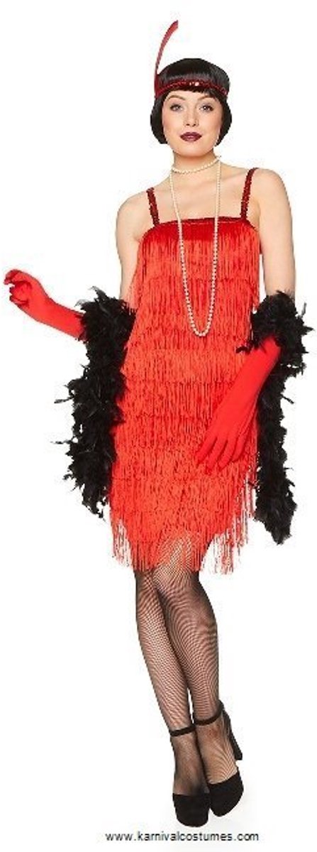 Karnival Costumes Charleston Flapper Kostuum Jaren 20 Danseres Carnavalskleding Dames Carnaval - Polyester - Rood - Maat XS - 3-Delig Jurk/Handschoenen/Hoofdband