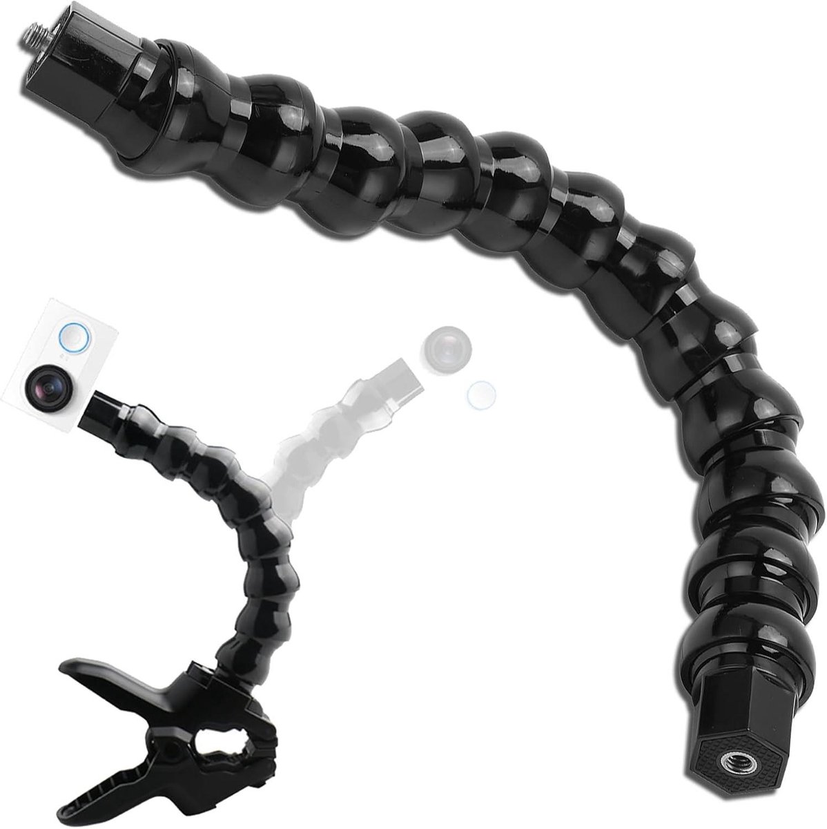 Allecto Premium - Flexibele Monopod Zwanenhals Mount met Schroefgaten - 12 Secties voor Sport Camera Accessoire