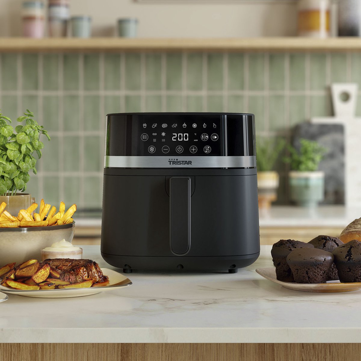 Afbeelding 3 van Tristar Airfryer FR-9416 - 6L - Grote Capaciteit XL - PFAS Vrij - 8 programma's - Warmhoudfunctie - 1700 Watt