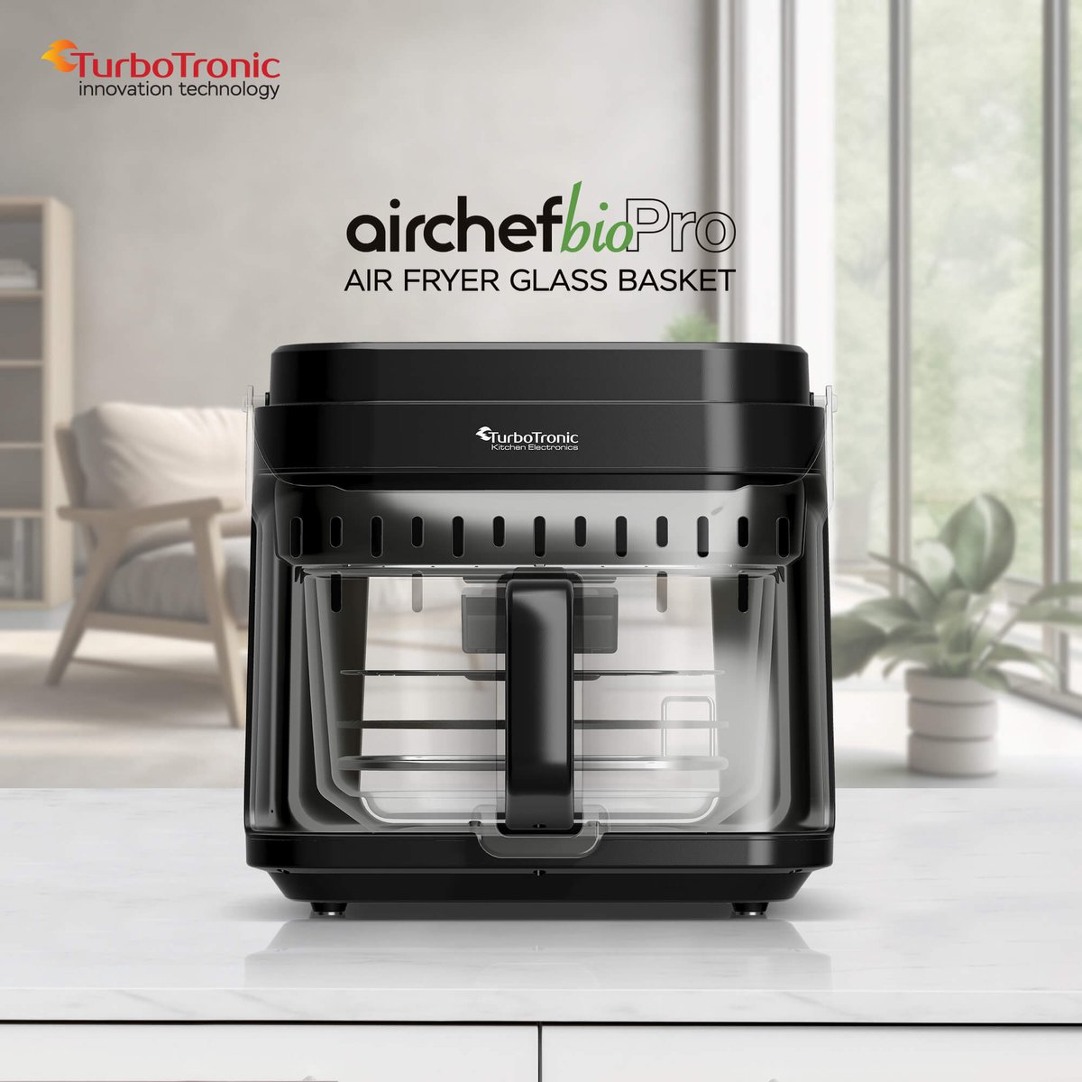 Afbeelding 3 van Turbotronic AFG5 Airfryer XL met glazen bak- BPA Vrij - 5.5L - Heteluchtfriteuse - Dual Heating - 40ºC tot 200ºC - 8 Kookprogramma's - Zwart