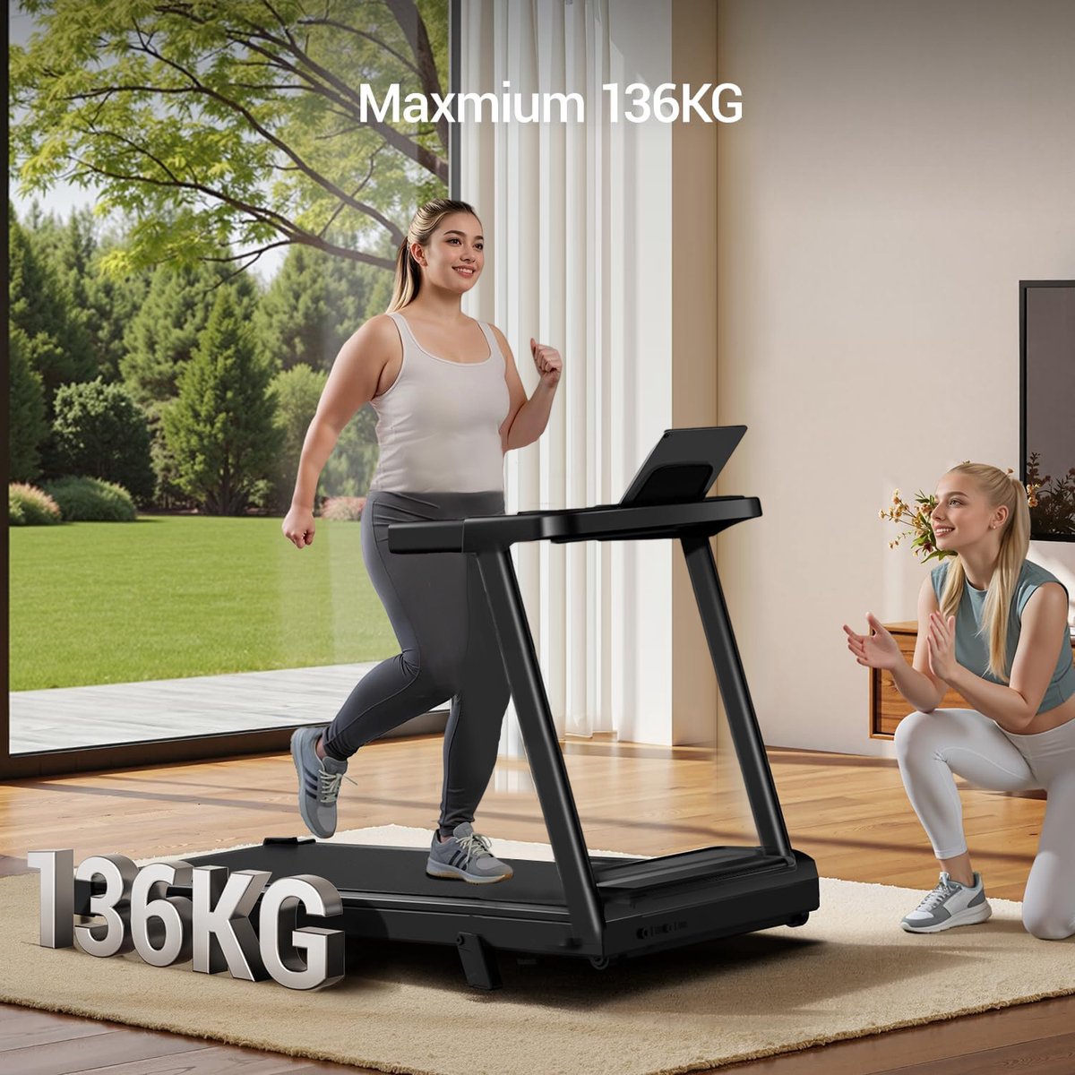 Afbeelding 3 van Loopband voor thuis Opvouwbaar met helling 9%, loopband 12KM/H, loopband voor thuis met 3.0 PK motor en 12 vooraf ingestelde programma's, Max belasting 136KG