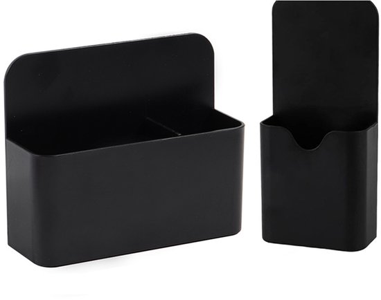 Lot de 2 porte-crayons magnétiques - 12 x 10 x 4 cm - 12 x 5,7 x 2,7 cm - ABS - Pour ranger Marqueurs, Stylos et autres Papeterie - Convient aux Frigos, Tableaux blancs, casiers et autres surfaces magnétiques - Zwart
