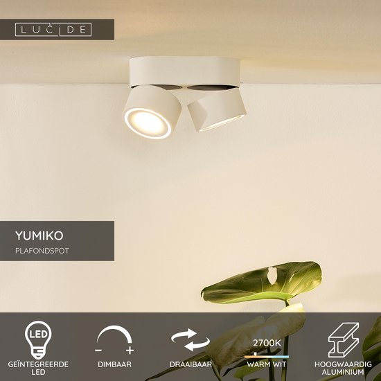 Lucide YUMIKO - Spot plafond - Ø 7,8 cm - LED Dim. - 2x8W 2700K - Blanc