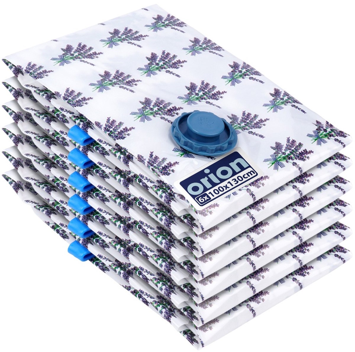 Orion Vacuümzakken voor Kleding en Beddengoed Lavendel 100x130 cm, 6 stuks - Vacuümzak - Vacuüm Opbergzak - Kledingzakken - Kussens - Dekbedden - Reiszakken Wit;Lavendel