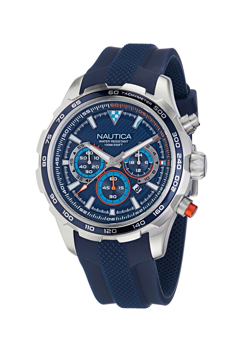 Nautica Nst Kwarts Analoog Horloge Blauw Case: 100% Stainless Steel | Armband: 100% Silicone 46 mm NAPNSF303