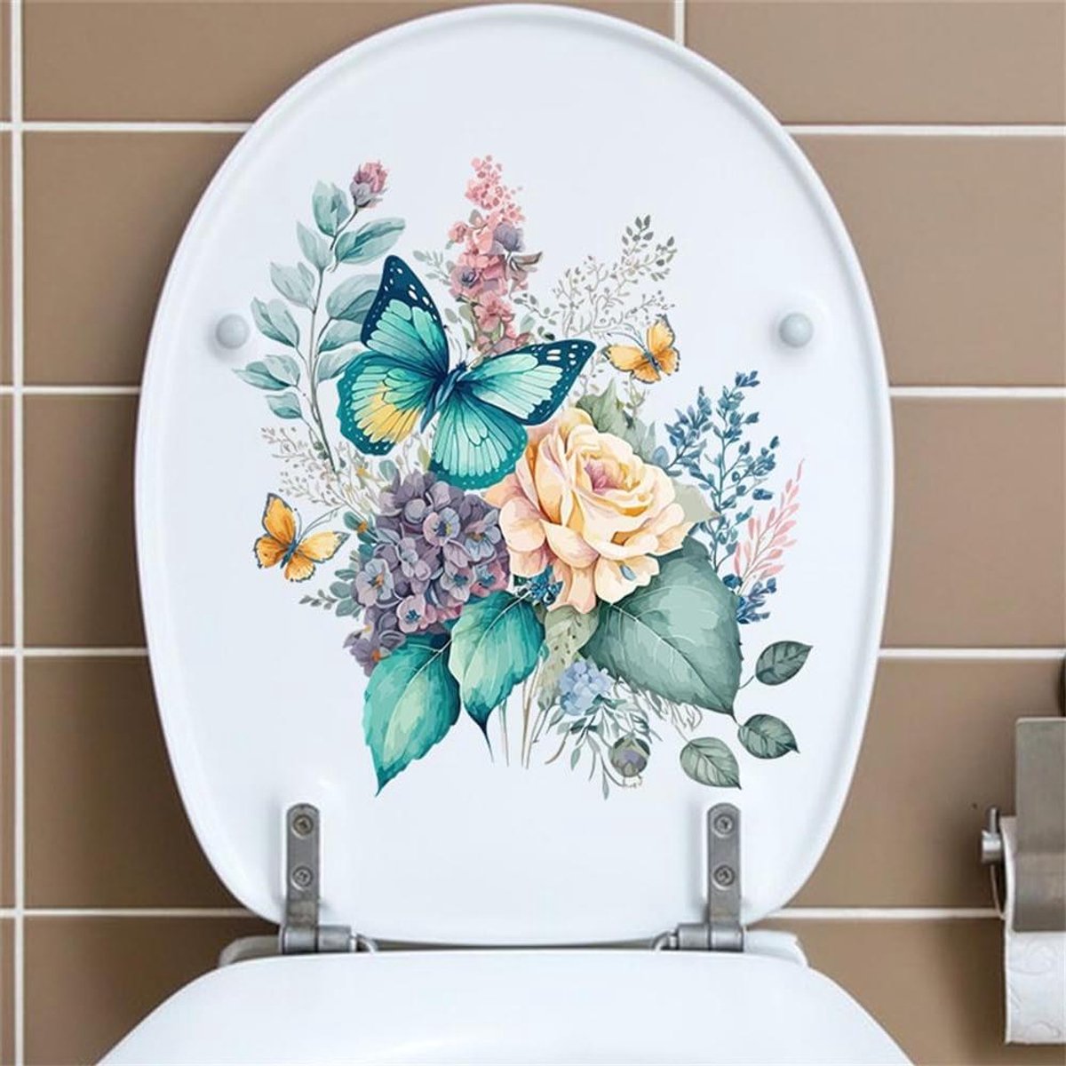 Allecto Premium - Toiletstoel Sticker Vlinder Bloemen Zelfklevende Waterdichte Stickers Badkamer WC Decoraties