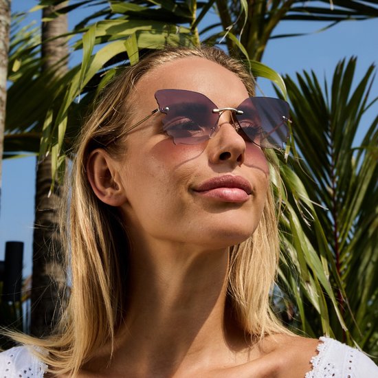 Zonnebril vlinder - Zonnebrillen - Festival bril - Rave bril - Glasses - Goud - Donkerroze glazen van Merkloos — afbeelding 2