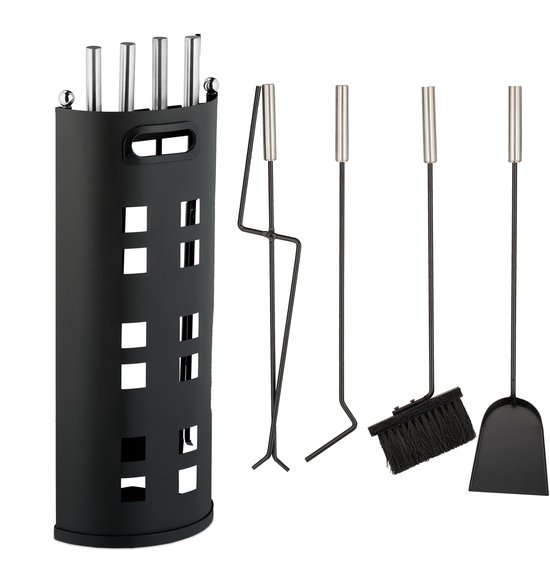 Outsunny 4-delige haardset - compact zwart haardgereedschap