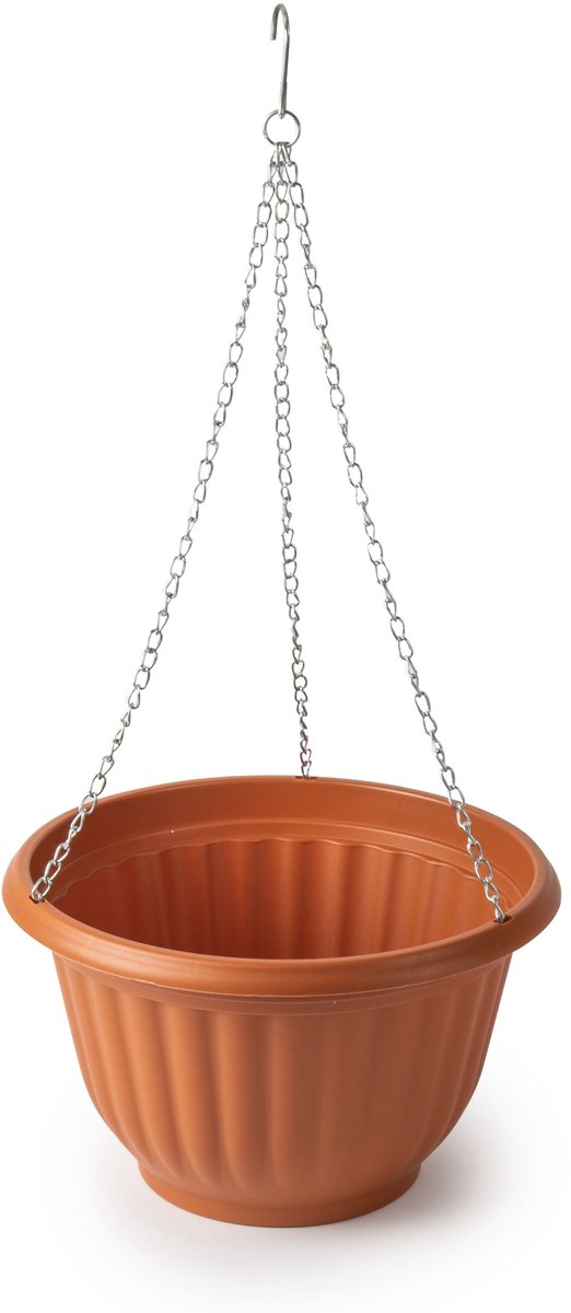 Plasticforte Plantenpot - hangend - kunststof - terracotta - D25 x H15 cm - bloempot aan ketting