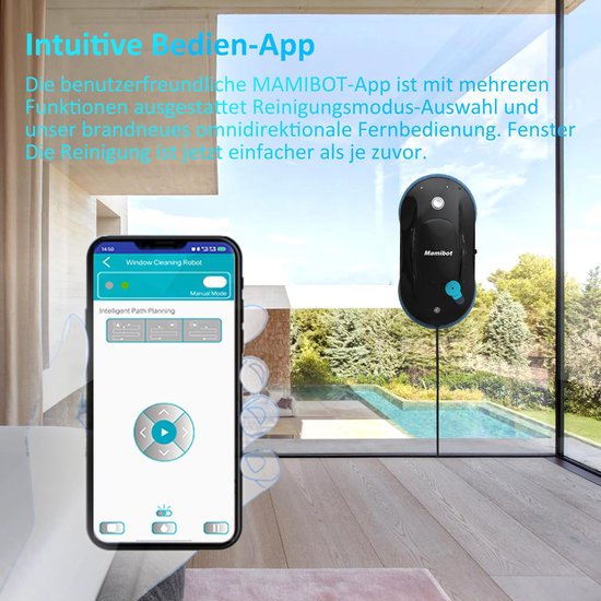 BLOSSOM Robot Ramenwasser - Robot Ruitenreiniger Met Afstandsbediening - Slimme Waterspray - Krachtige Zuigkracht - Incl. 10 microvezeldoeken - Zwart