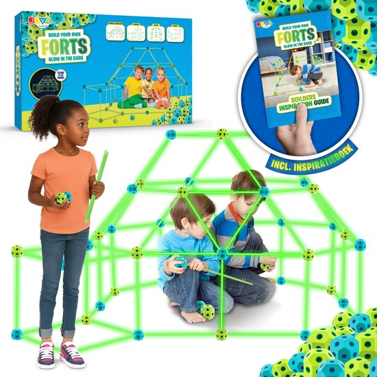 Joya Creative 130 pièces Construisez votre propre Fort - Jouets de construction Glow dans le noir - Convient pour l'intérieur et l'extérieur