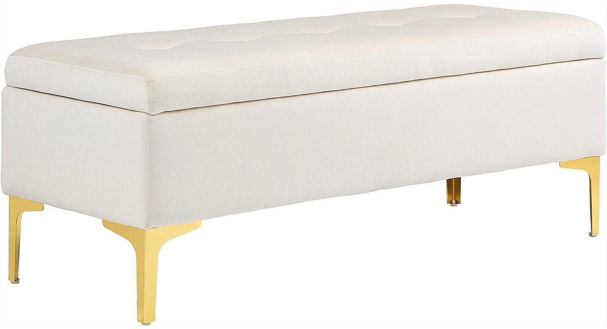 Merax Opbergbank met Fluwelen Zitting – Beige – 120x44x44.5 cm – Zitbank met Opbergruimte en Gouden Poten – Voor Slaapkamer of Hal