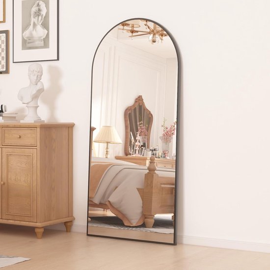 CASSILANDO 165 x 60 gebogen full-body spiegel, led-spiegel, full-body spiegel met licht, verlichte vloerspiegel, aankleedspiegel, ijdelheidsspiegel voor slaapkamer, dimmen en 3 kleurmodi (wit