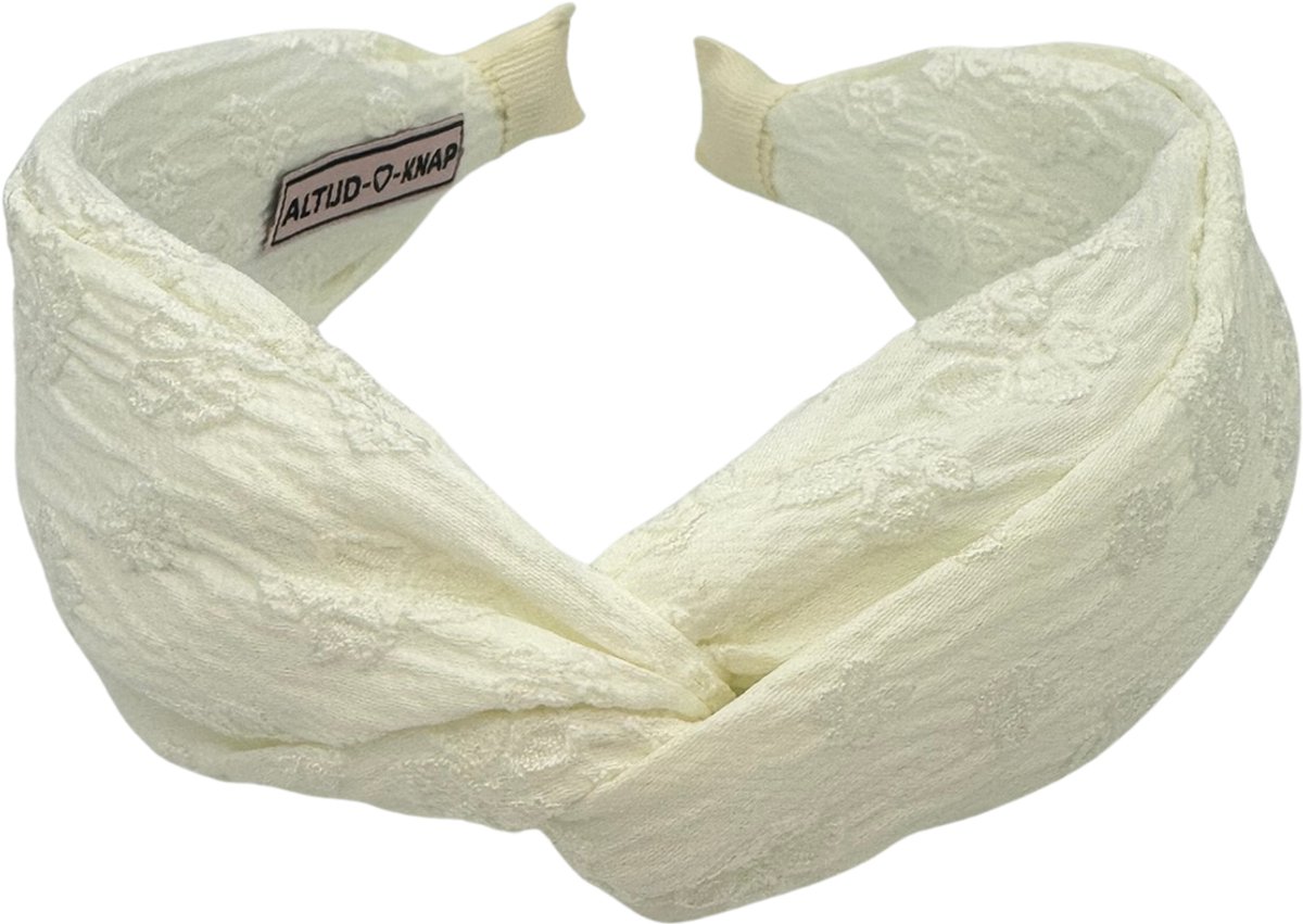 Altijd Knap - Haarband Luxurious Flowers Wit - Brede witte haarband met bloemen patroon