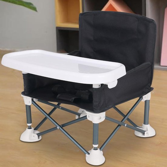 Chaise de salle à manger multifonctionnelle Bébé - Chaise d'allaitement - Zwart - Pliable et portable - Avec plateau amovible - Livrée avec un sac de rangement fonctionnel