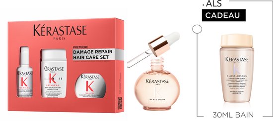 Kérastase Première Discovery Set & Gloss Absolu Haarolie + Cadeau – Première Pre-Shampoo 45ml, Shampoo 80ml, Haarmasker 75ml & Gloss Absolu Anti-frizz Haarolie 45ml + Shampoo 30ml Cadeau - Voor elk type beschadigd haar - Geschenk, Giftset vrouw