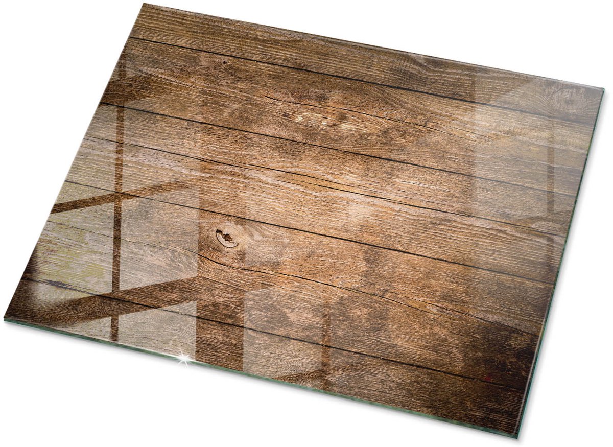 Tulup Tafelblad Glas - Houten Plankstructuur Gehard Glas - 80 cm x 60 cm - Bruin Glazen Tafelblad - Rechthoekig Tafelblad Glas - Glazen Tafelblad voor Tuin of Terrastafels - Glasplaat Tafel