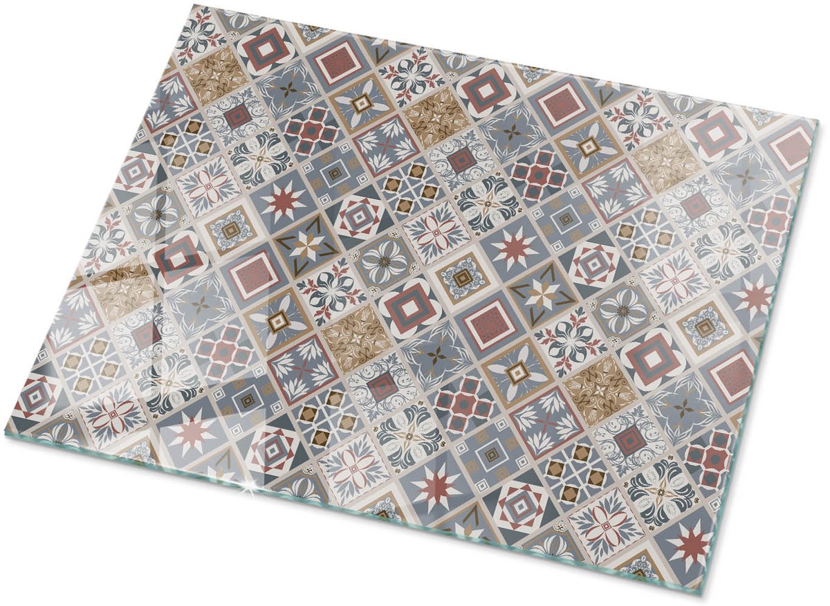 Tulup Tafelblad Glas - Mozaïekpatroon Met Ornamenten Gehard Glas - 80 cm x 60 cm - Grijs Glazen Tafelblad - Rechthoekig Tafelblad Glas - Glazen Tafelblad voor de Woonkamer - Glasplaat Tafel
