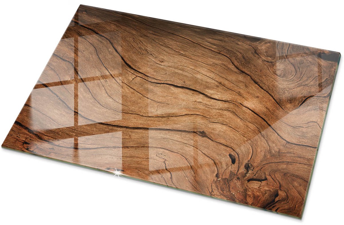 Tulup Tafelblad Glas - Natuurlijk Houtpatroon Veiligheidsglas - 100 cm x 70 cm - Bruin Gehard Glas - Rechthoekig Tafelblad Glas - Glazen Tafelblad voor Tuin of Terrastafels - Glazen Plaat