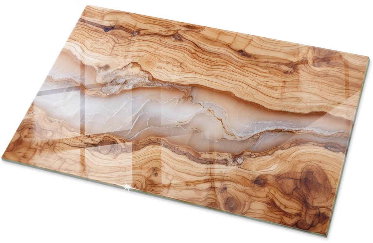 Tulup Tafelblad Glas - Natuurlijk Hout Met Hars Veiligheidsglas - 100 cm x 70 cm - Beige Gehard Glas - Rechthoekig Tafelblad Glas - Glazen Tafelblad voor de Woonkamer - Glazen Plaat