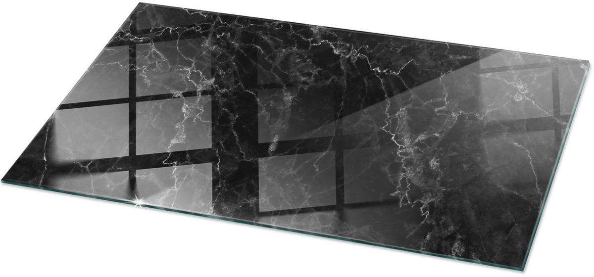 Tulup Tafelblad Glas - Marmerpatroon Met Aderen Glazen Tafelblad - 120 cm x 60 cm - Zwart Glazen Plaat - Rechthoekig Tafelblad Glas - Glazen Tafelblad voor Tuin of Terrastafels - Veiligheidsglas